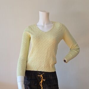 Talbots V-Neck Cable Knit Sweater - Soft Yellow